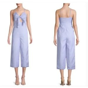 English Factory Blue White Striped Tie Front Jumpsuit - size Extra Small
